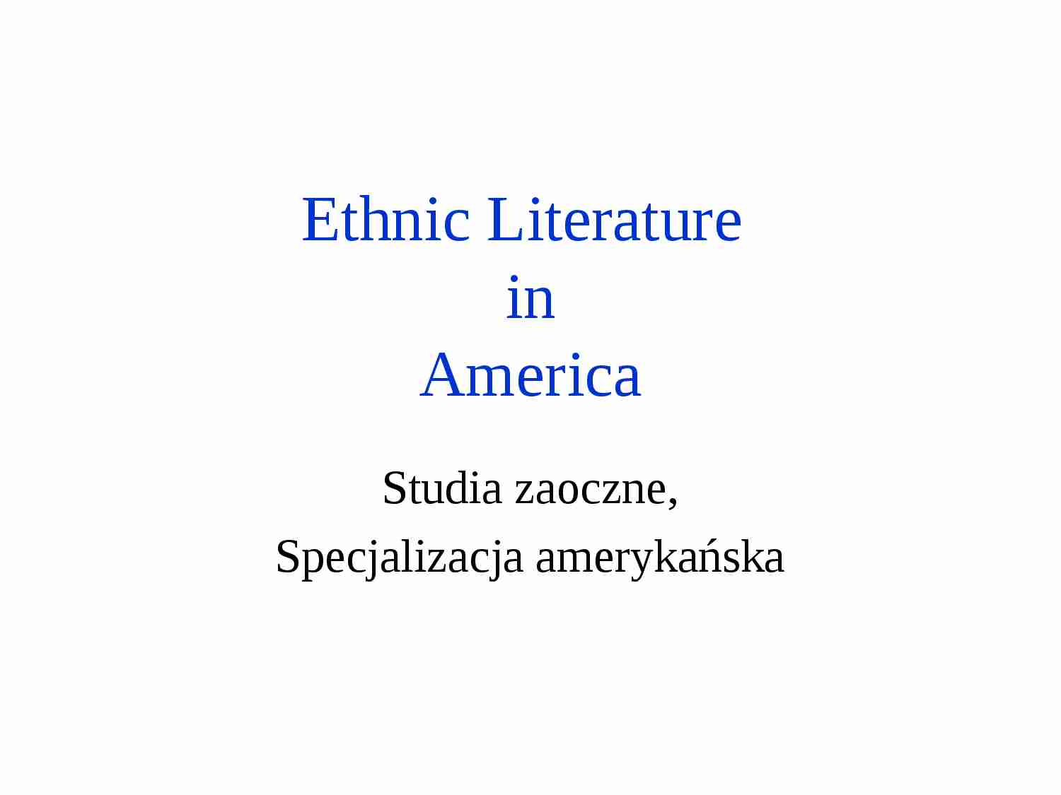 Ethnic Literature  - strona 1