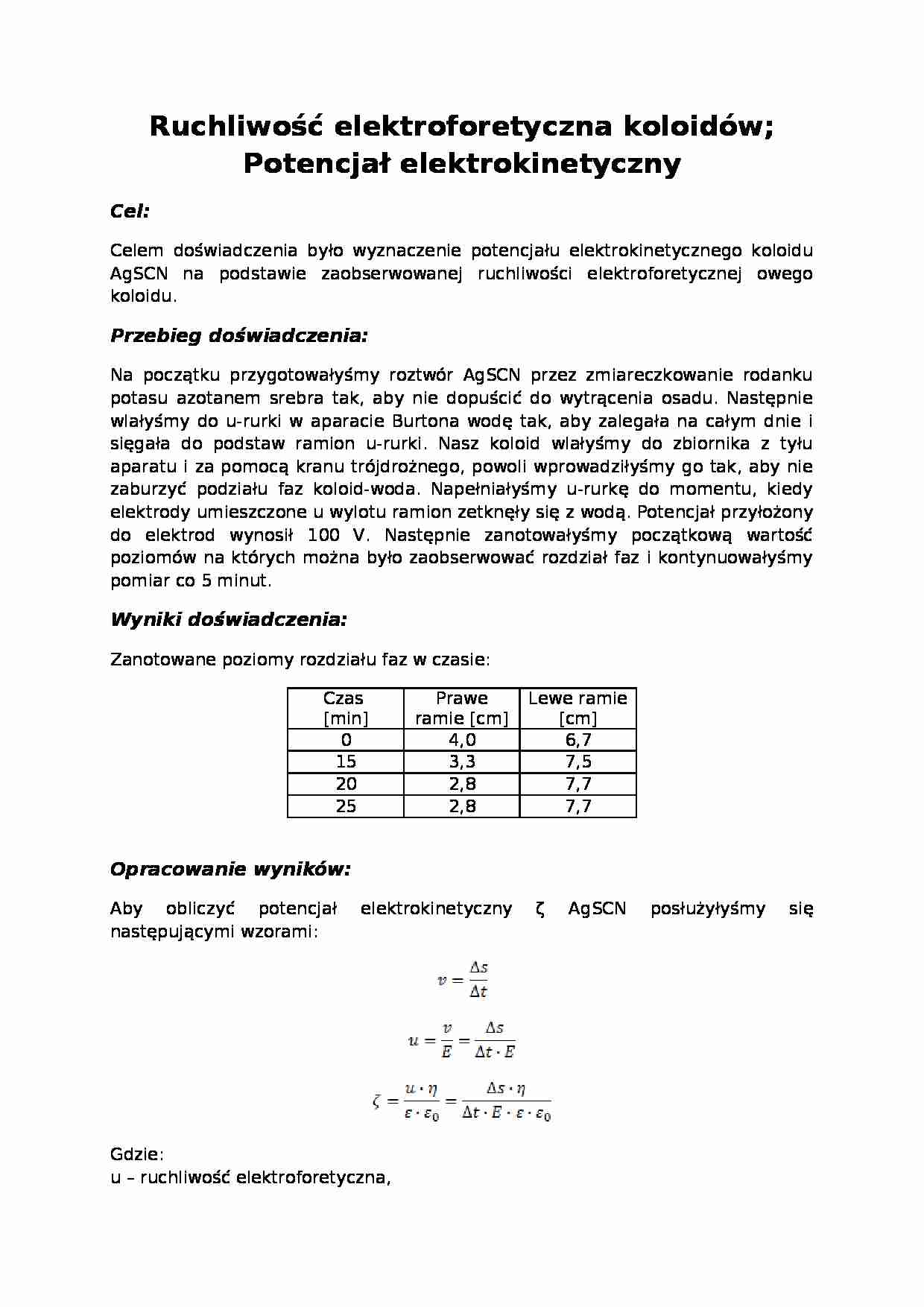 Ruchliwość elektroforetyczna koloidów-opracowanie - strona 1