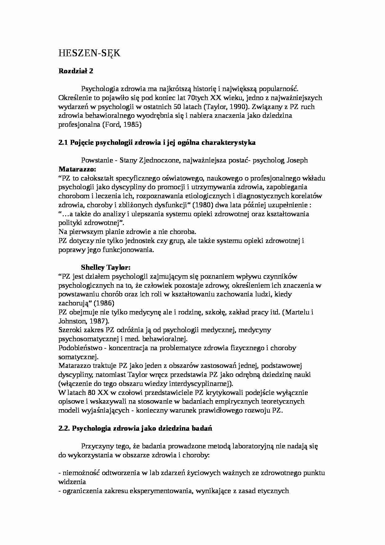 Elementy psychologii zdrowia-Heszen-Sęk - strona 1