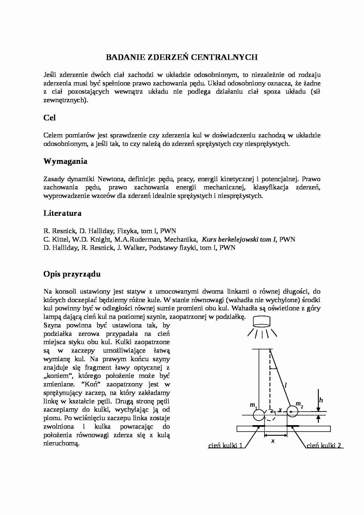 Badanie zderzeń centralnych-opracowanie - strona 1