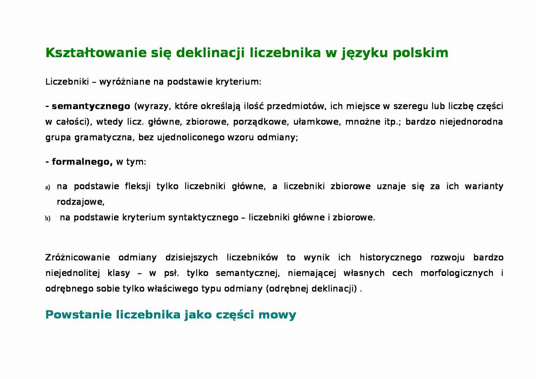 Kształtowanie się deklinacji liczebnika w języku polskim-opracowanie - strona 1