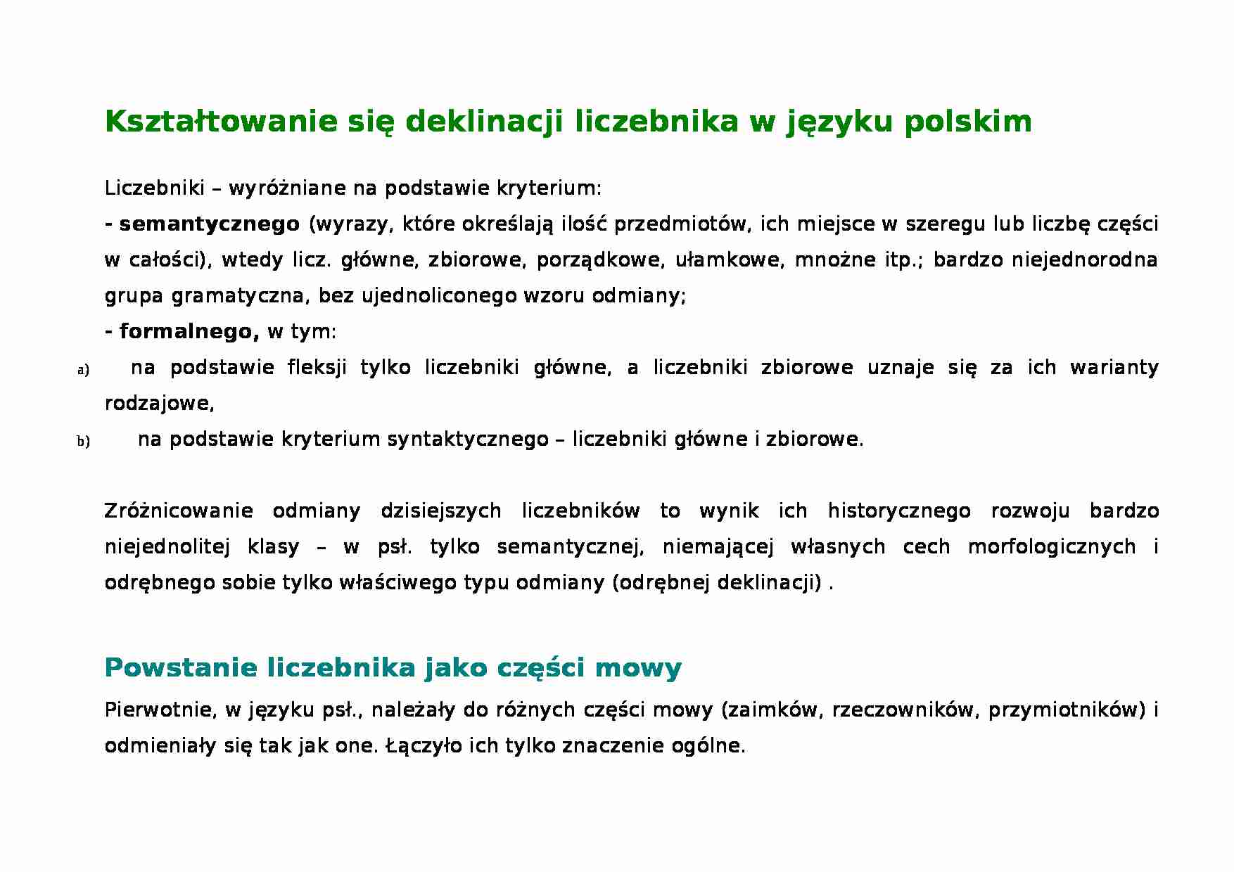 Kształtowanie się deklinacji liczebnika w języku polskim-opracowanie - Liczebniki  - strona 1
