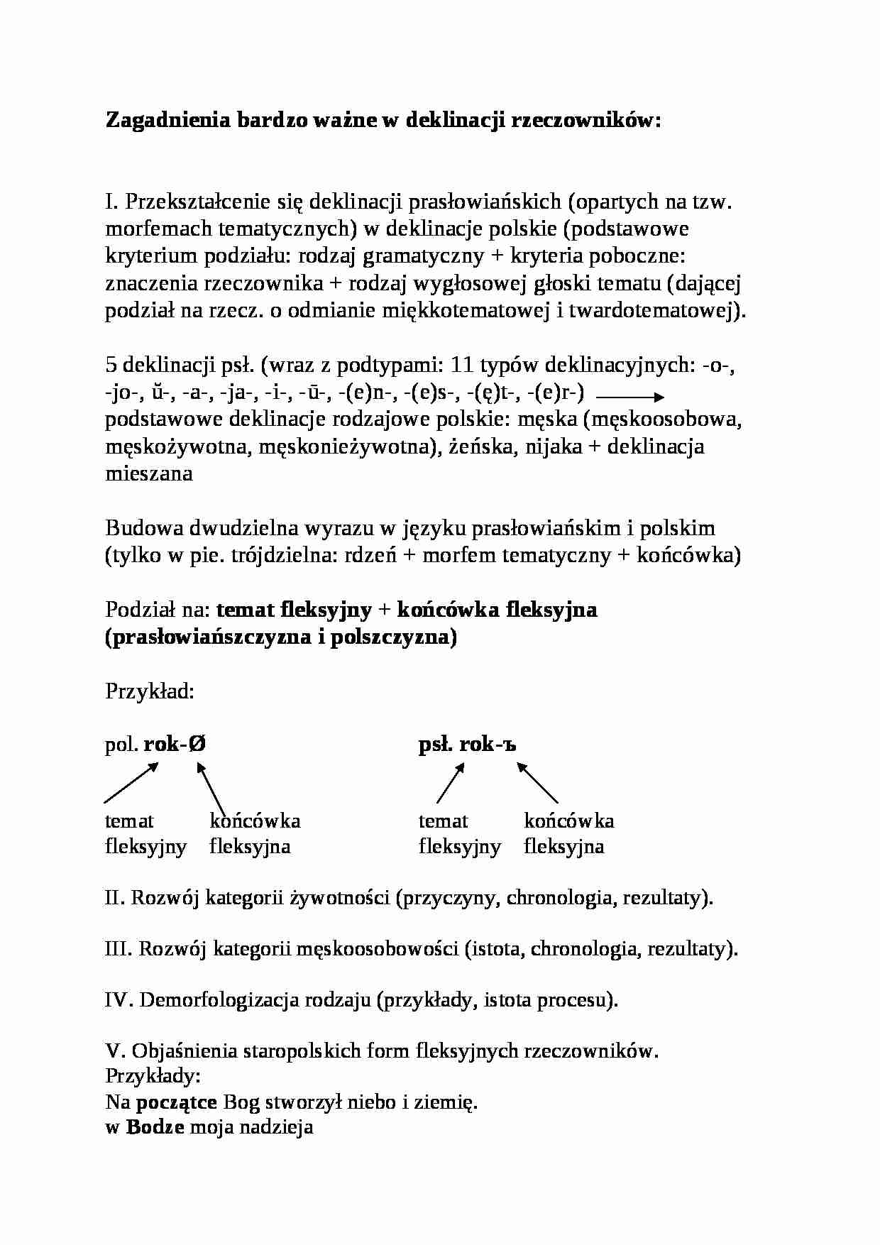 Zagadnienia ważne w deklinacji rzeczownikowej-opracowanie - strona 1