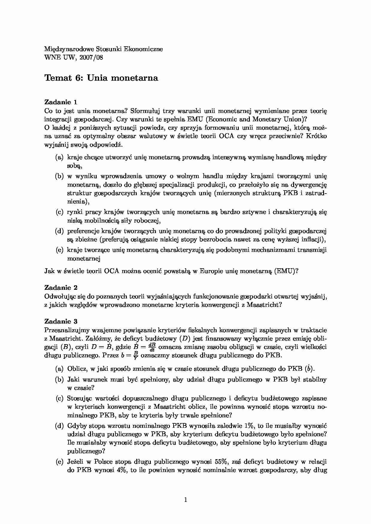 Unia monetarna-zadania - strona 1