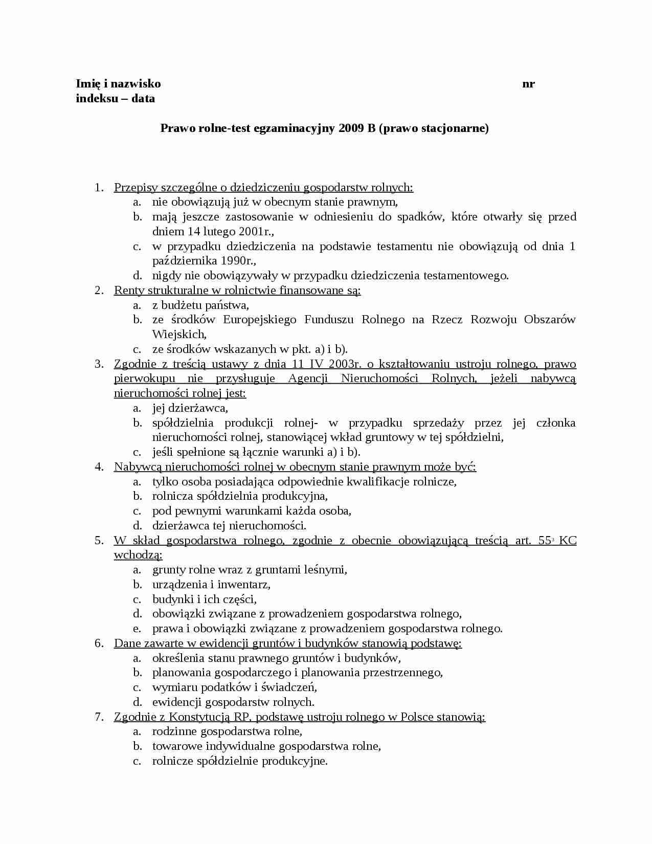 Egzamin z prawa rolnego 2009 - strona 1