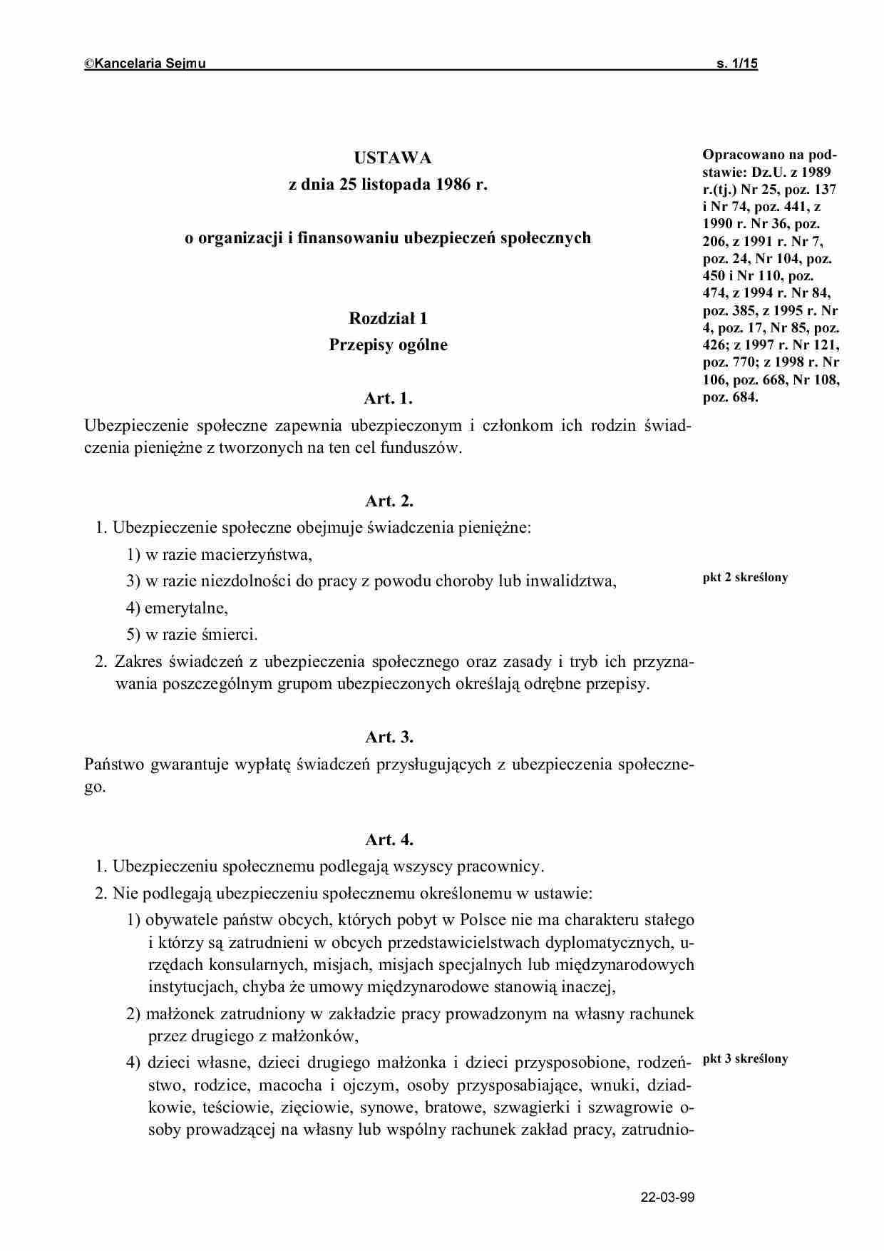 Ustawa z dnia 25 listopada 1986 r. o organizacji i finansowaniu ubezpiecze_ spo_ecznych - strona 1