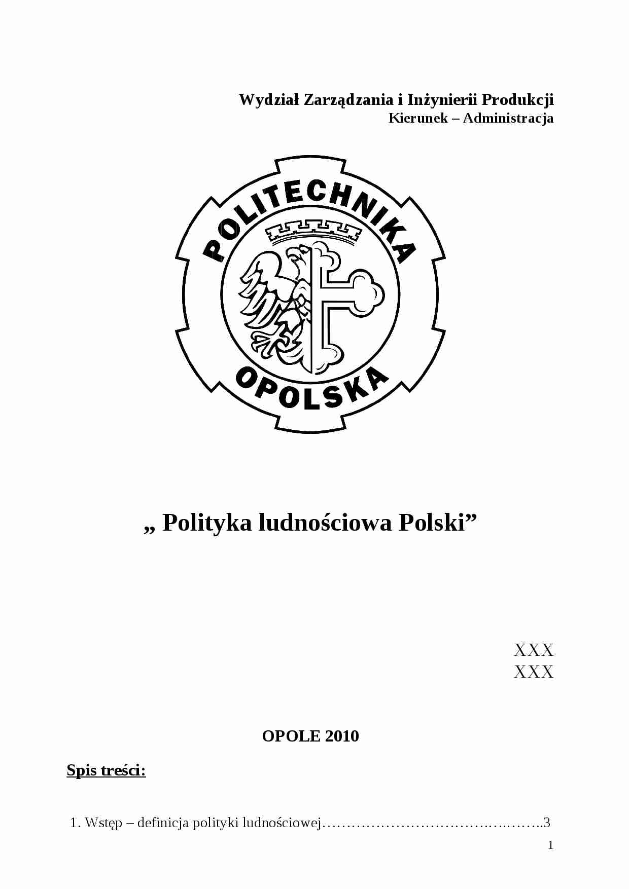 Polityka ludnościowa Polski - strona 1
