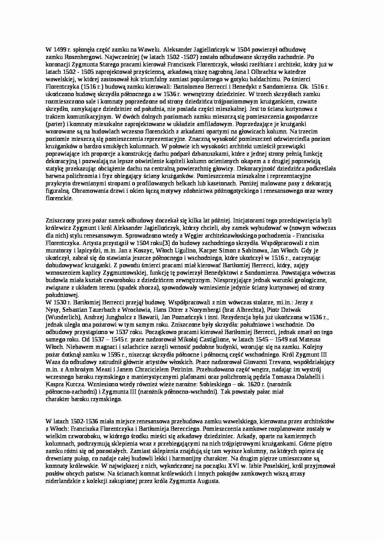 Renesansowa przebudowa wawelu - opis - strona 1