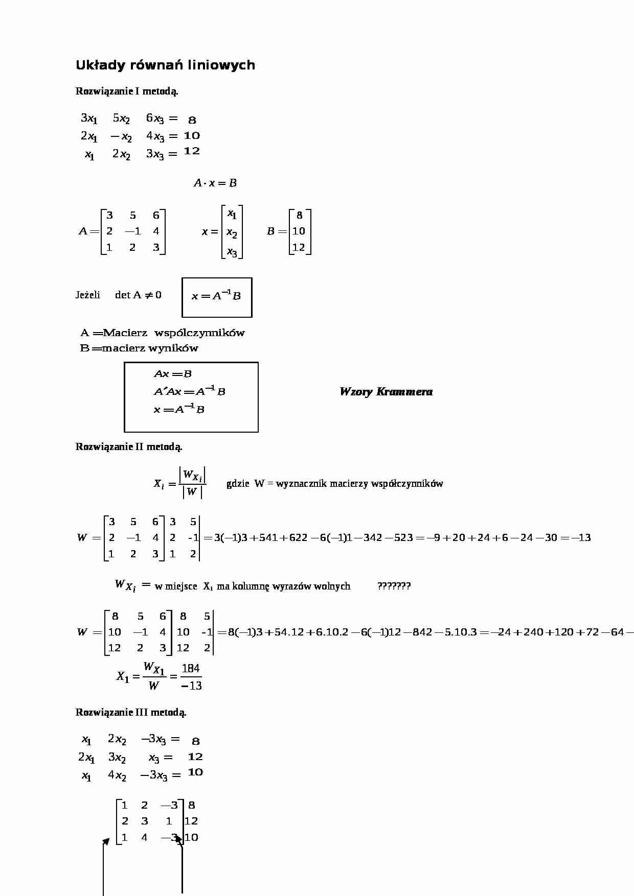 Układy równań liniowych  - strona 1