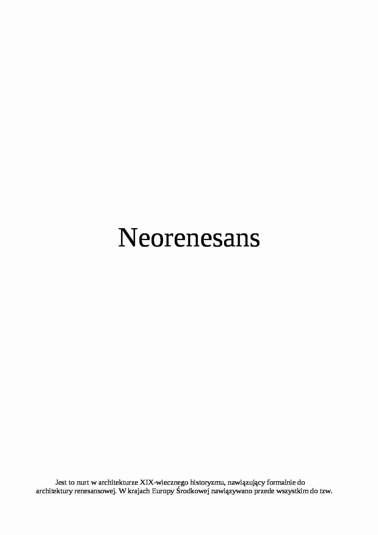 Neorenesans - omówienie zagadnienia - strona 1