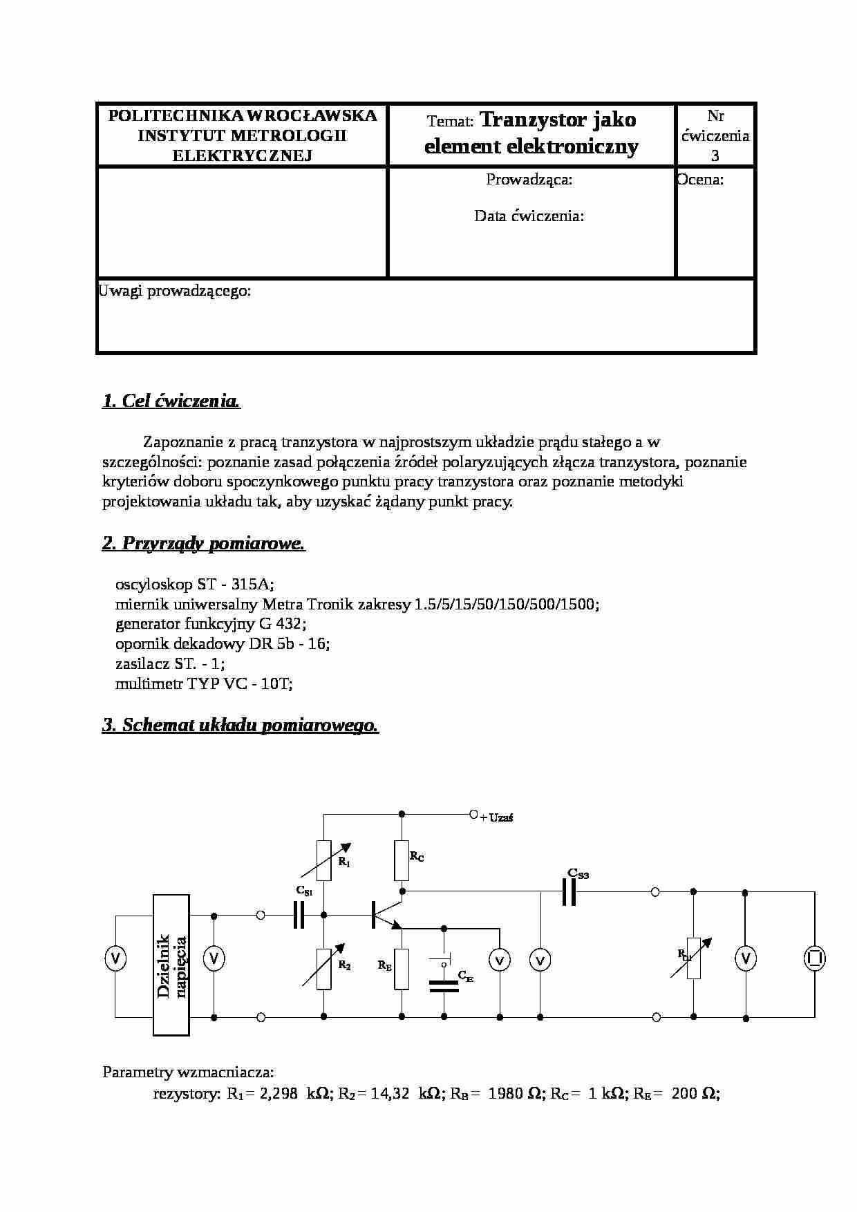 Tranzystor jako element elektroniczny sprawdzian - strona 1