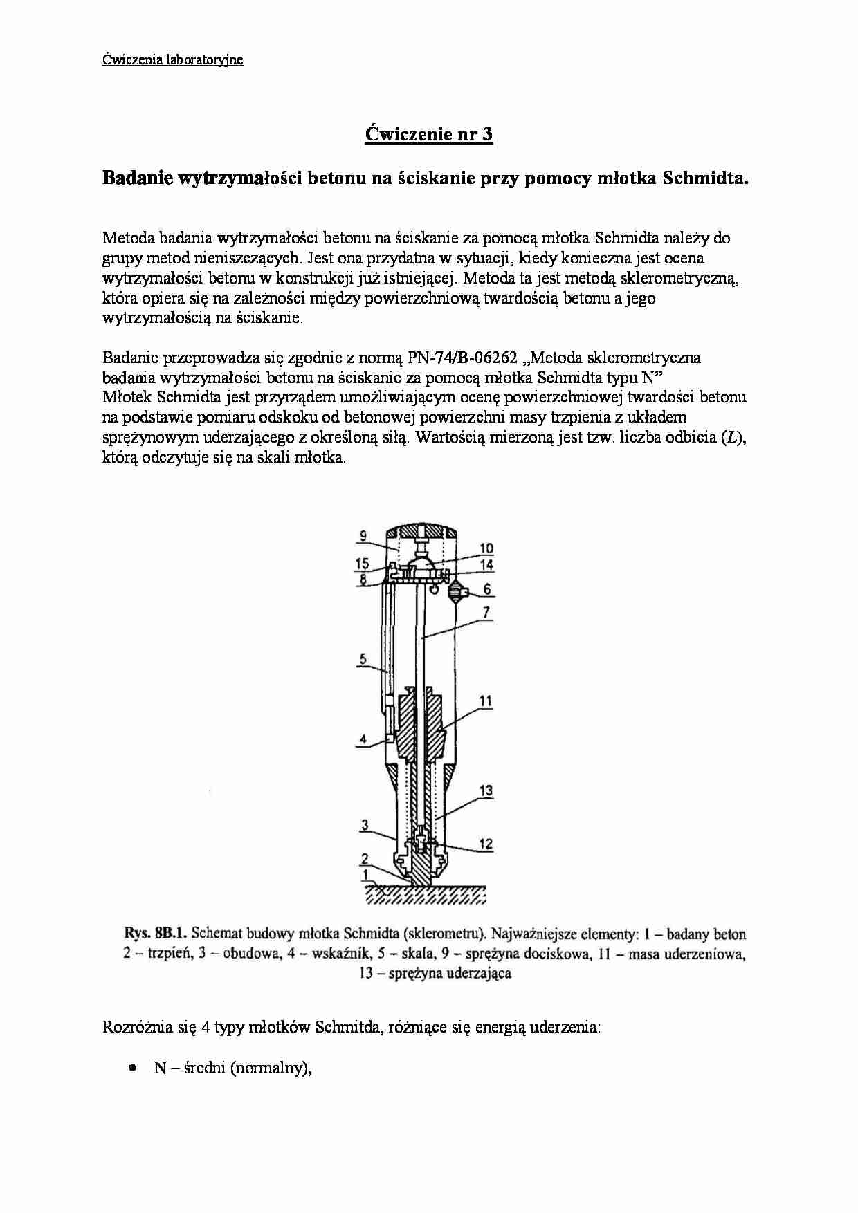 Badanie wytrzymałości betonu naciskanie przy pomocy młotka Schmidta - strona 1