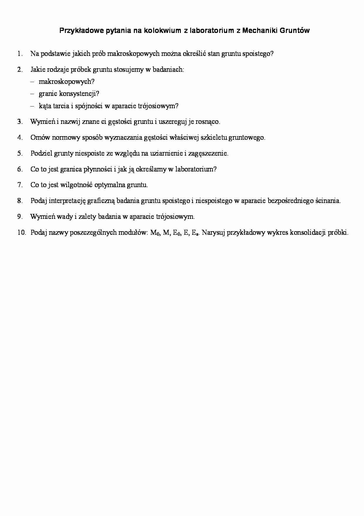 Mechanika gruntów - pytania na kolokwium - strona 1