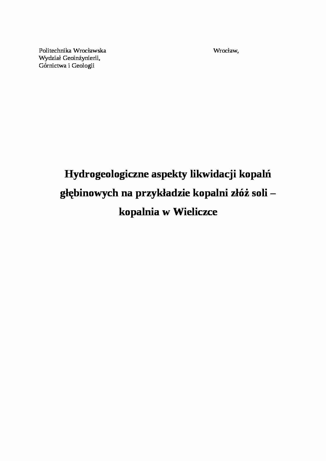Hydrogeologiczne aspekty likwidacji kopalń - sprawozdanie - strona 1
