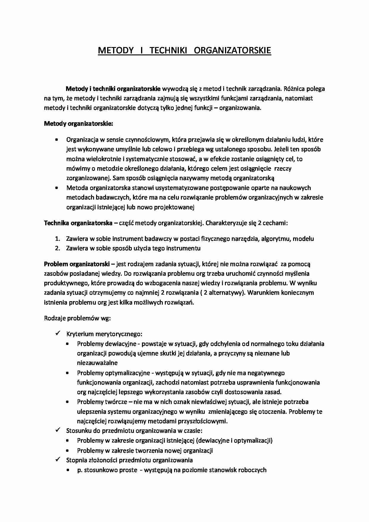 metody i techniki organizatorskie - opracowanie wykładu - Problem organizatorski - strona 1