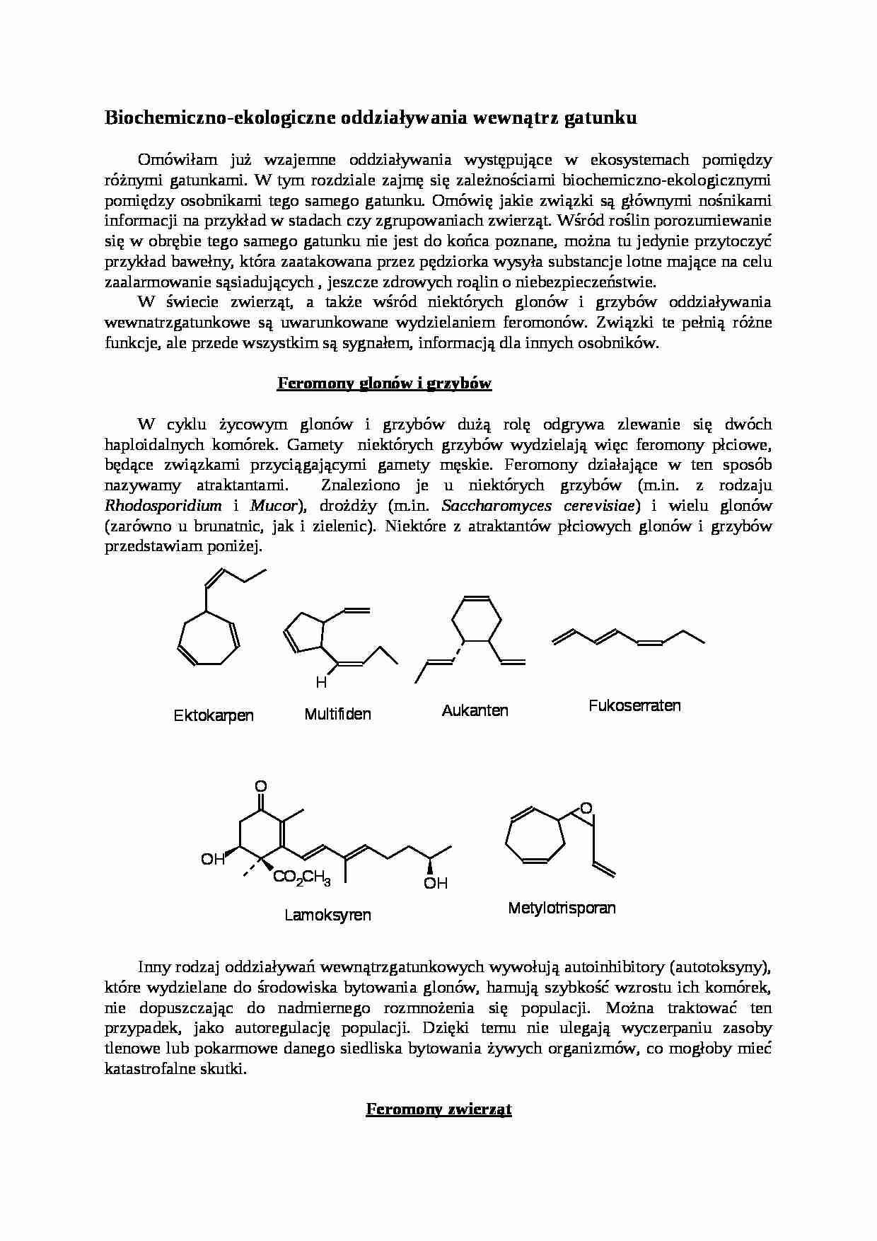 Biochemiczno-ekologiczne oddziaływania wewnątrz gatunku - strona 1