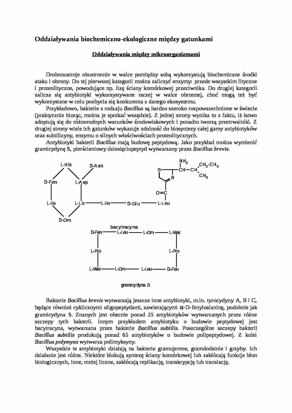 Oddziaływania biochemiczno- ekologiczne między gatunkami- opracowanie - strona 1