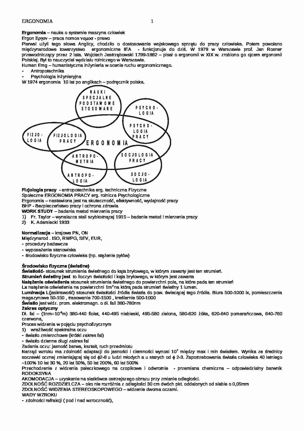 Ergonomia - materiały z wykładów do egzaminu - strona 1