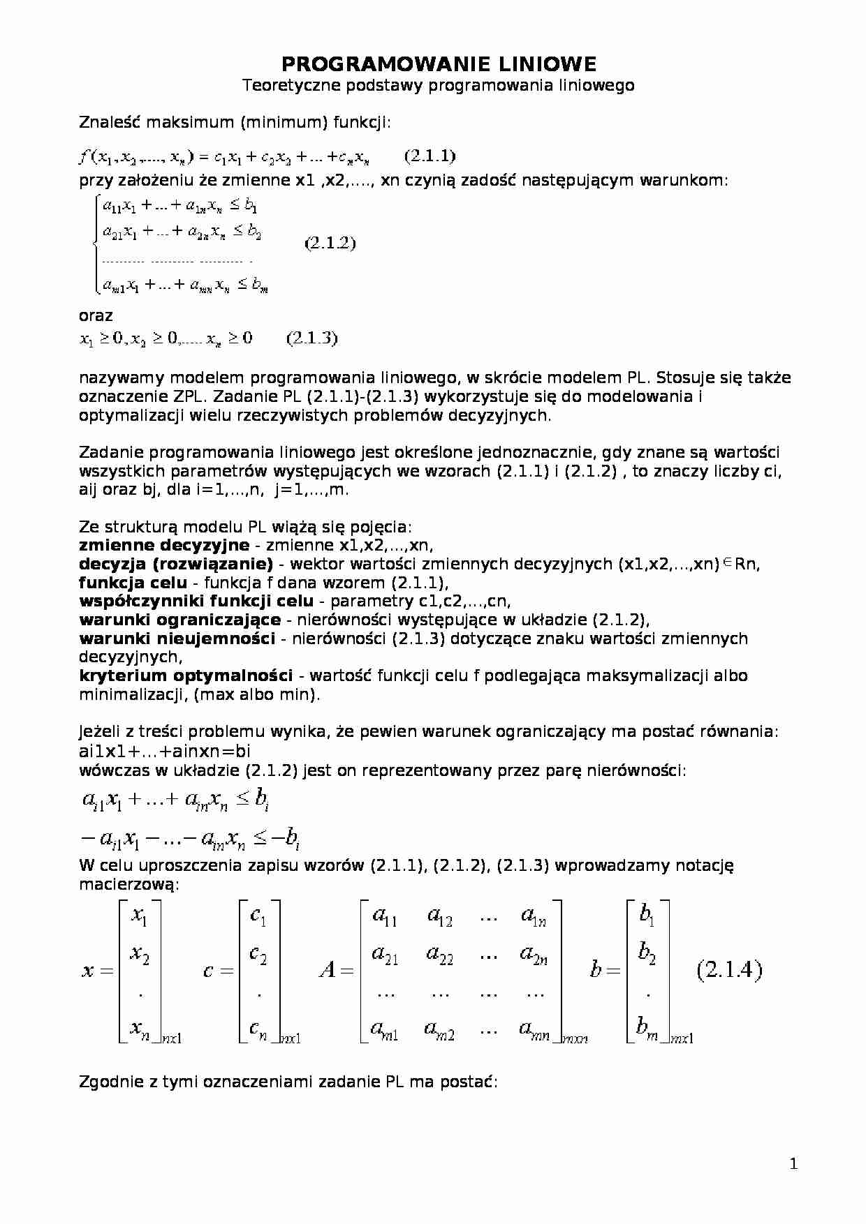 Programowanie liniowe- opracowanie - strona 1