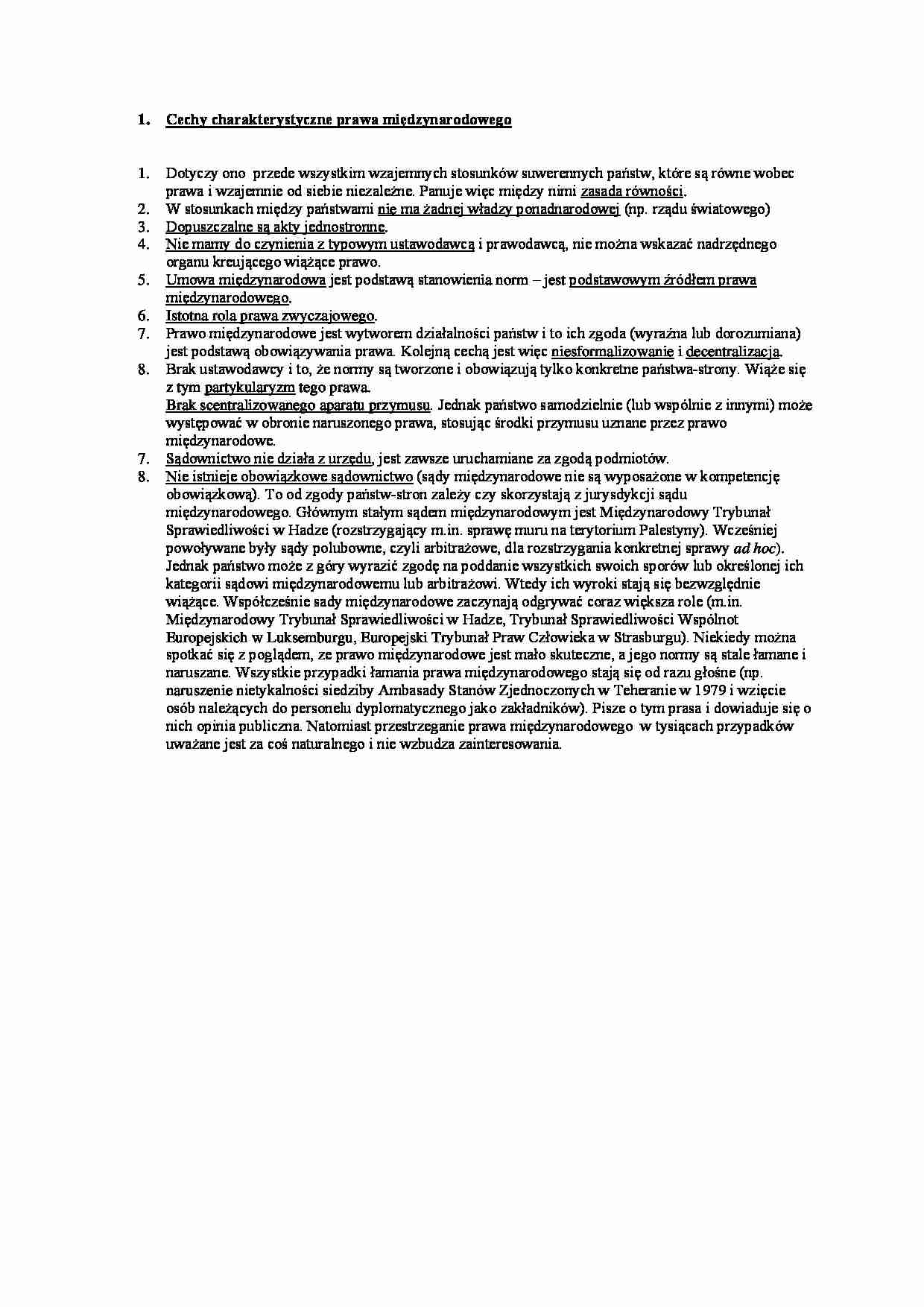 Wykład - Cechy charakterystyczne prawa międzynarodowego - strona 1