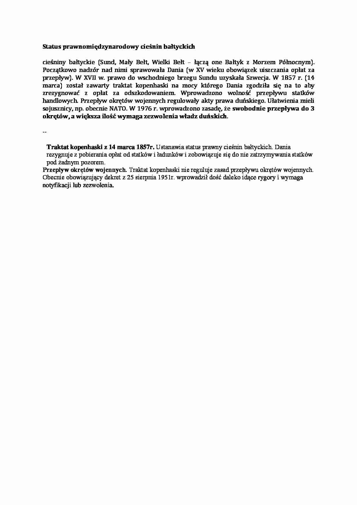 Wykład - status prawnomiędzynarodowy cieśnin bałtyckich - strona 1