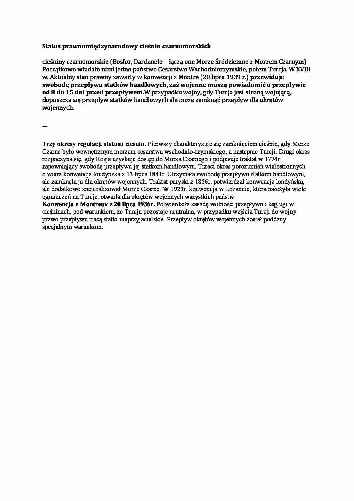Wykład - Status prawnomiędzynarodowy cieśnin czarnomorskich - strona 1