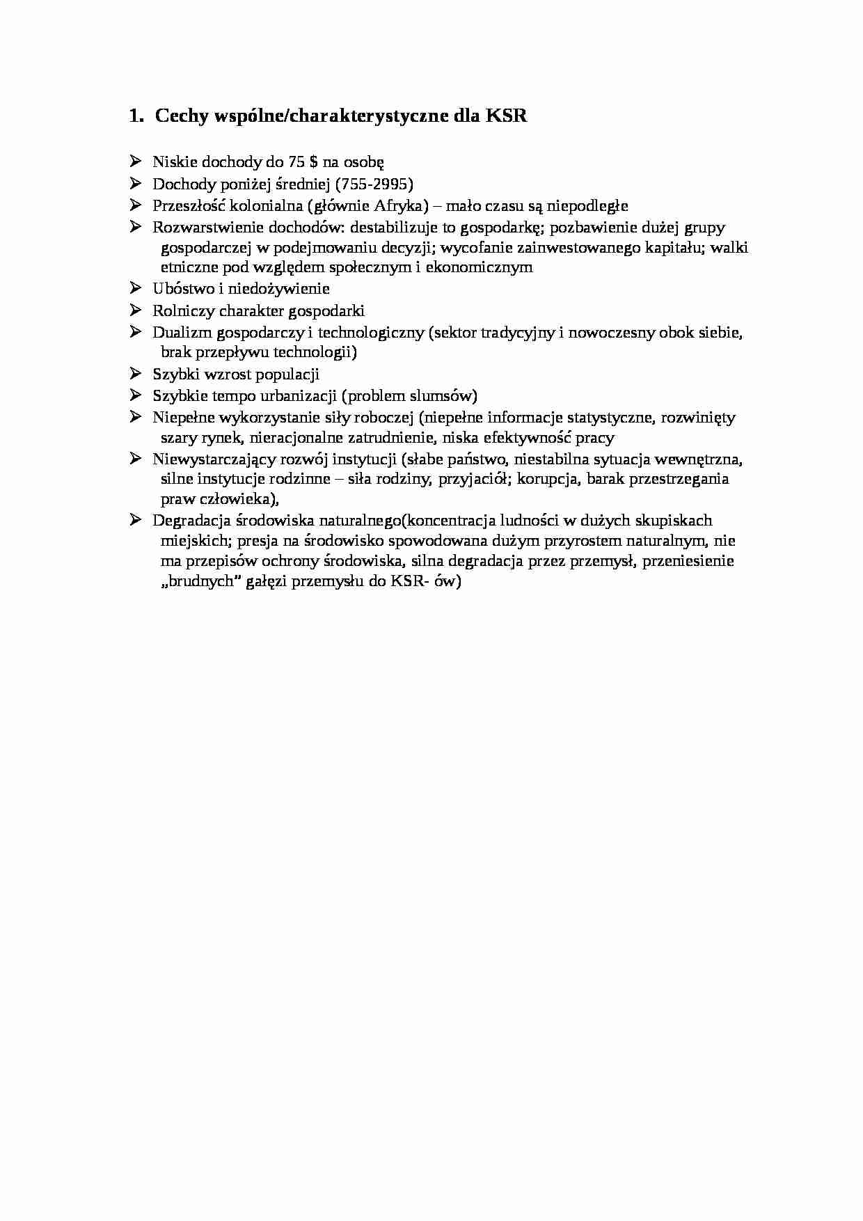 Cechy charakterystyczne dla KSR- opracowanie - strona 1