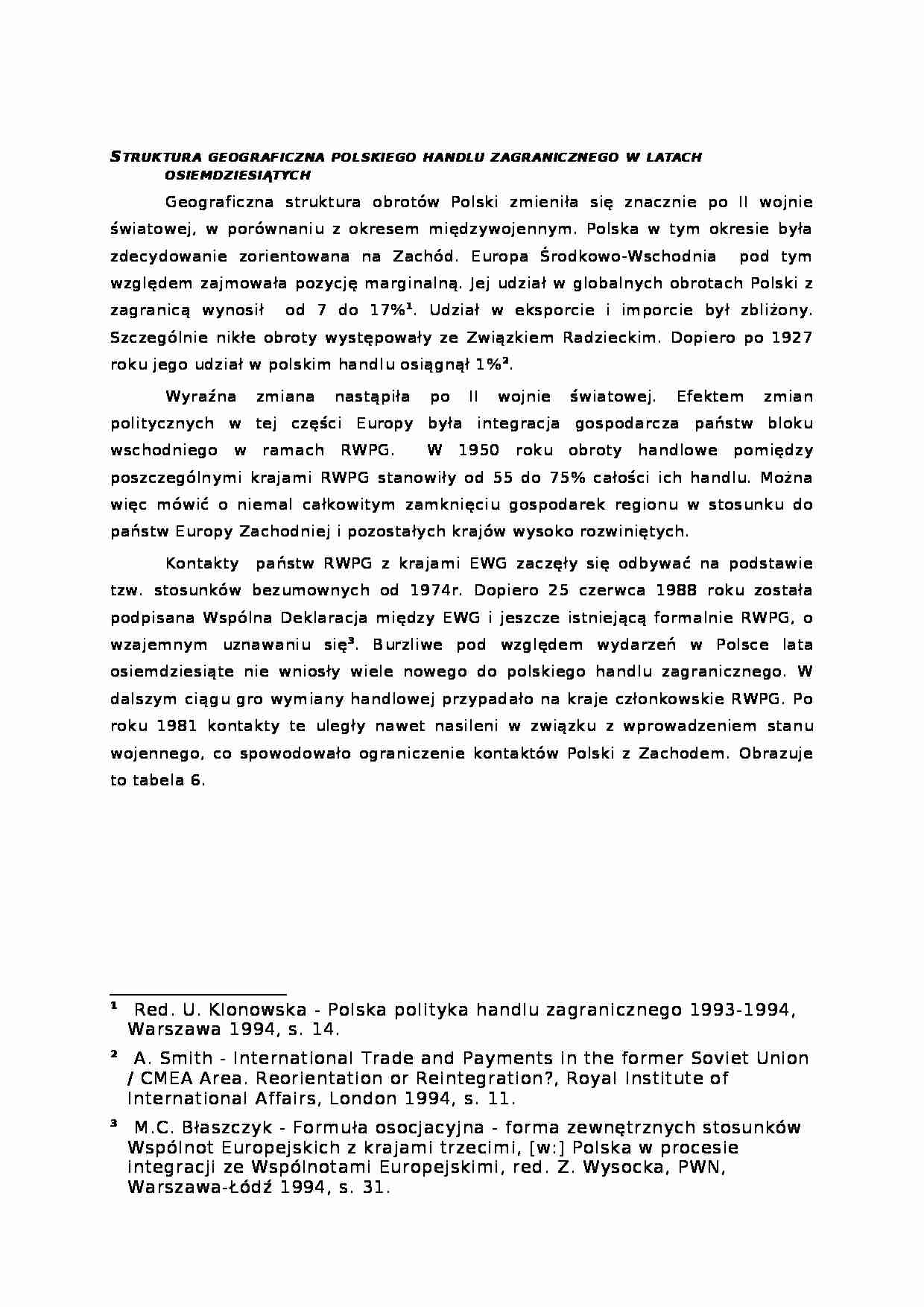 Struktura geograficzna polskiego handlu zagranicznego w latach osiemdziesiątych - strona 1