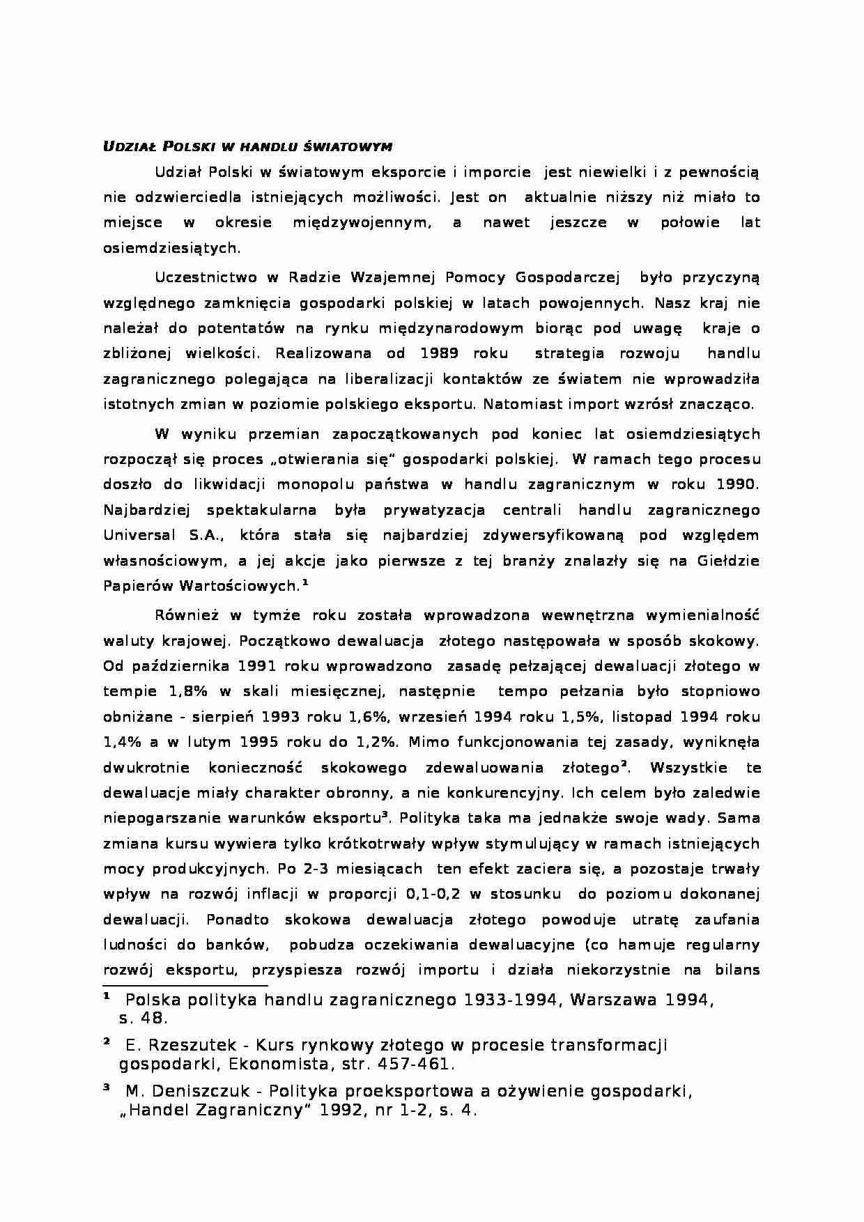 Udział Polski w handlu światowym- opracowanie - strona 1