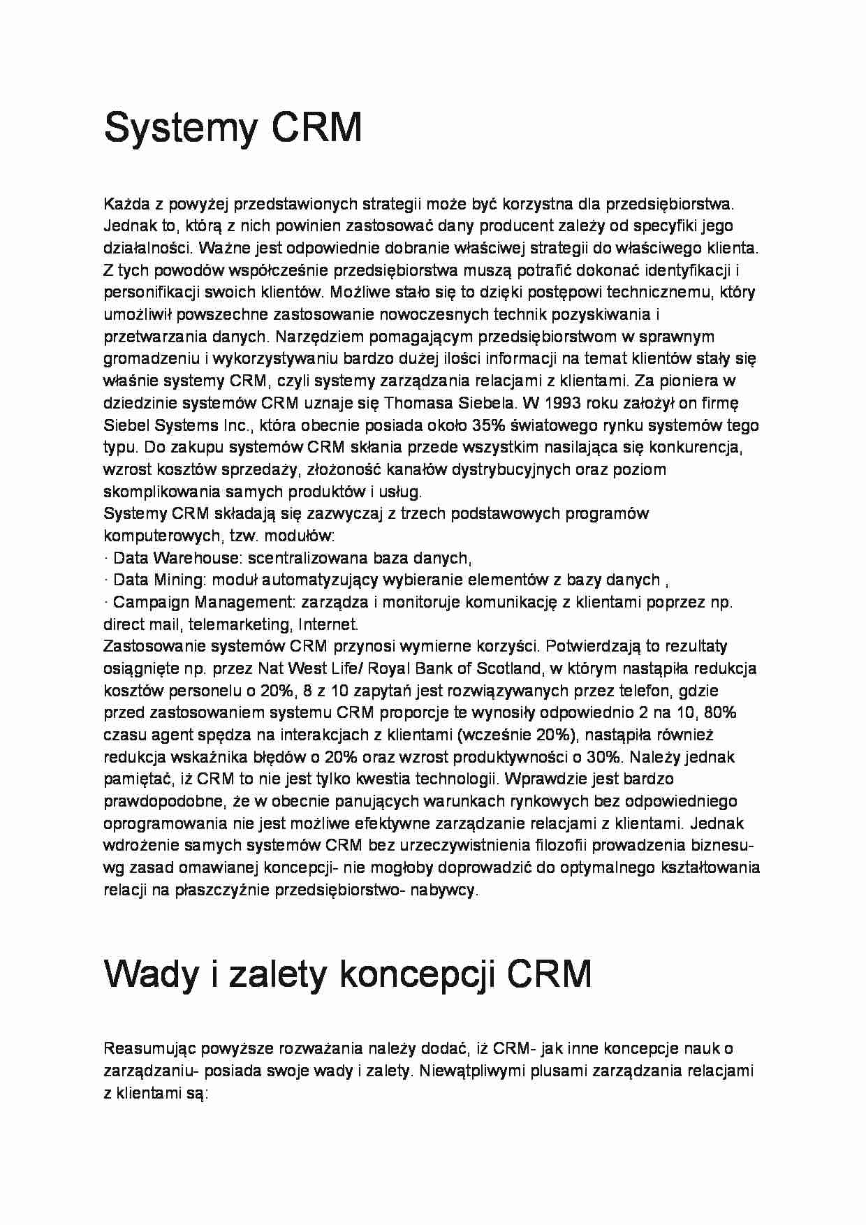 Systemy CRM- opracowanie - strona 1