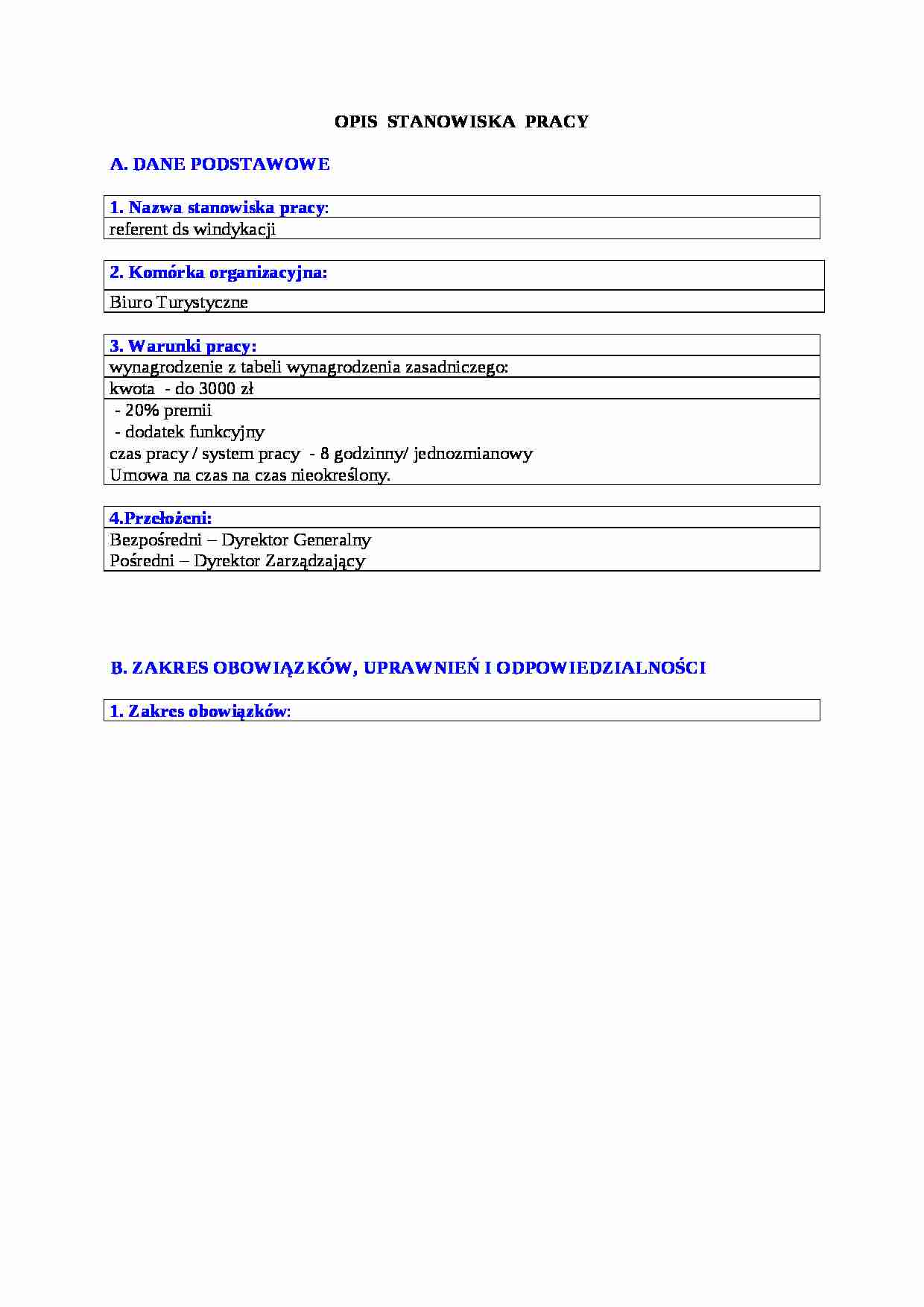 Opis stanowiska pracy referenta ds. windykacji- praca zaliczeniowa - strona 1