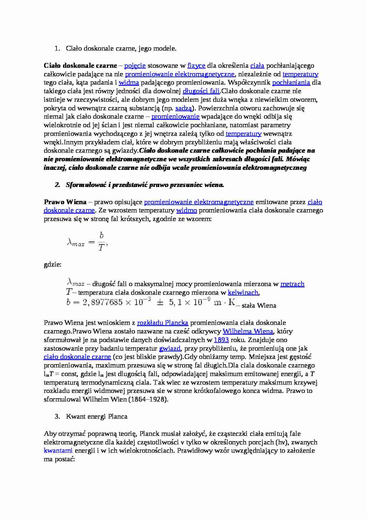 Zagadnienia z fizyki współczesnej-opracowane odpowiedzi do pytań z egzaminu - strona 1
