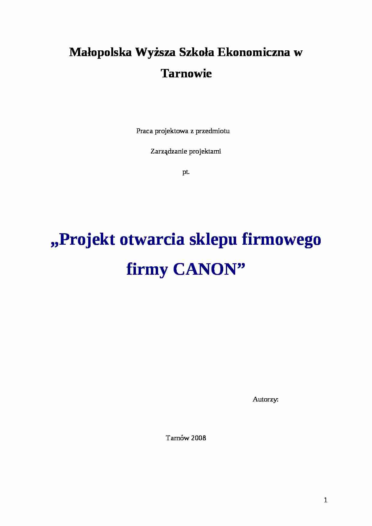 Zarządzanie projektami - praca,  prof. Stabryła - firma Canon - strona 1