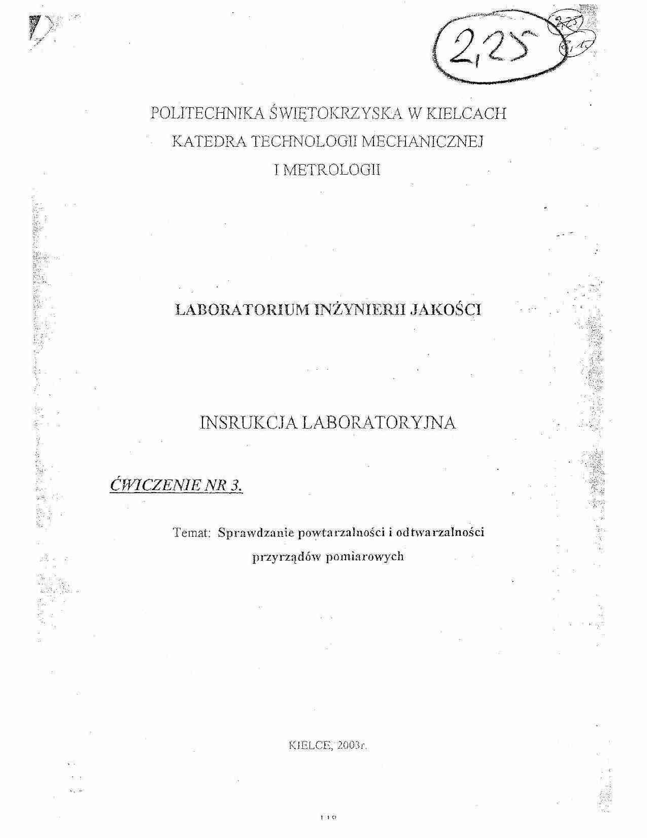 Badanie powtarzalności i odtwarzalności-sprawozdanie z laboratorium - strona 1