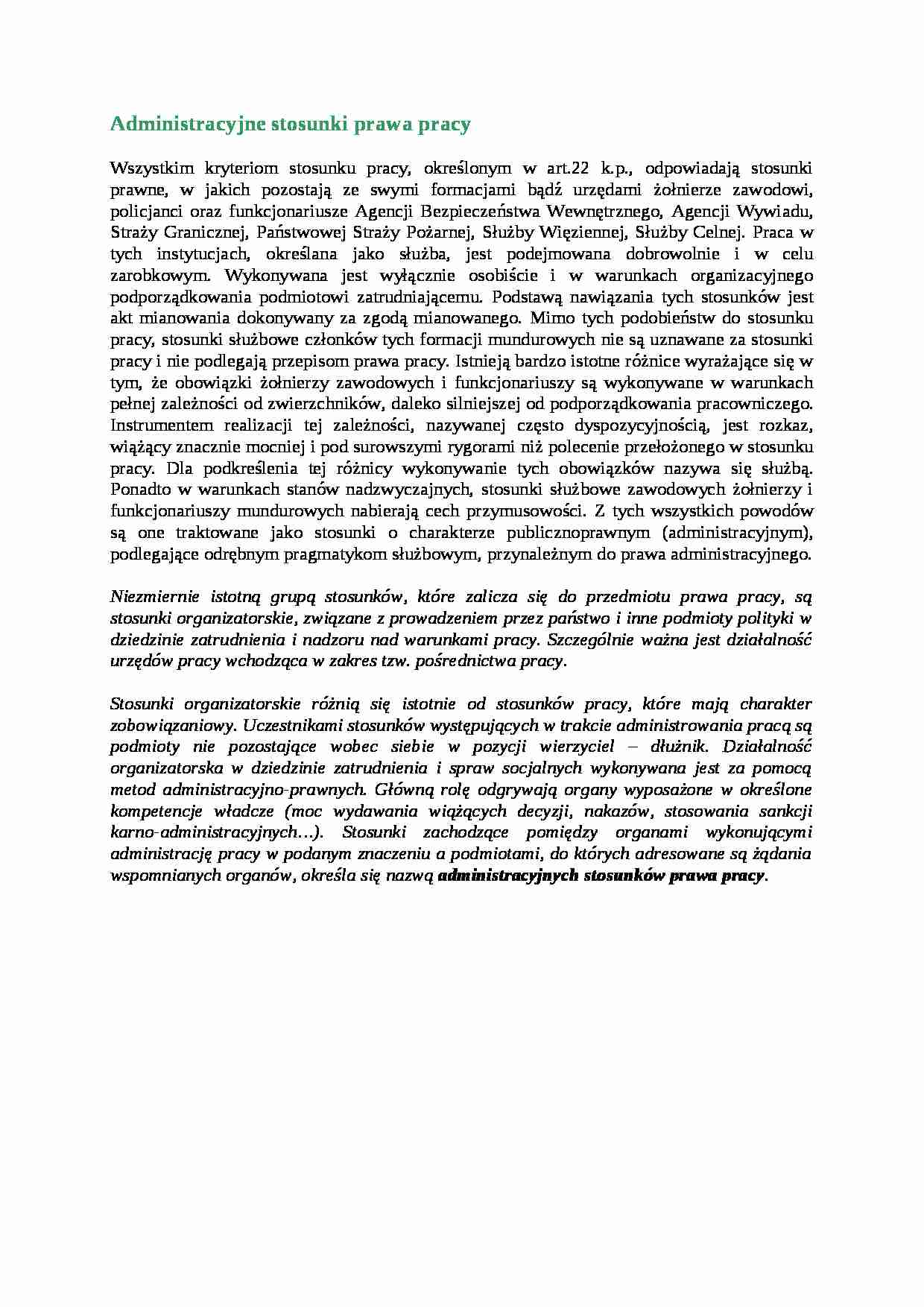 Administracyjne stosunki prawa pracy - omówienie - strona 1