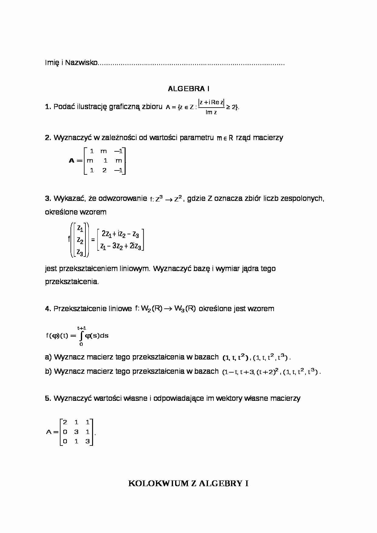 Algebra - test wiedzy - strona 1