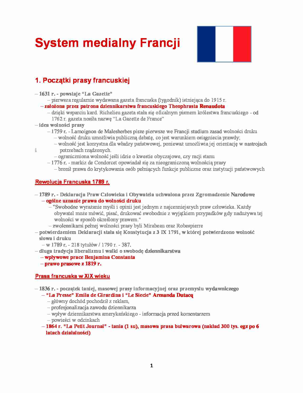 Francja-system medialny - strona 1
