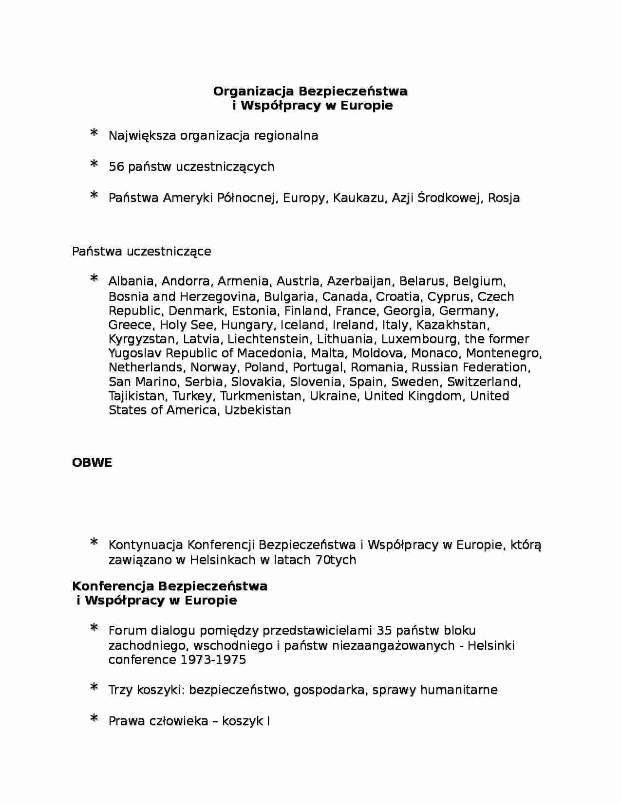 Organizacja Bezpieczeństwa i Współpracy w Europie-opracowanie - strona 1