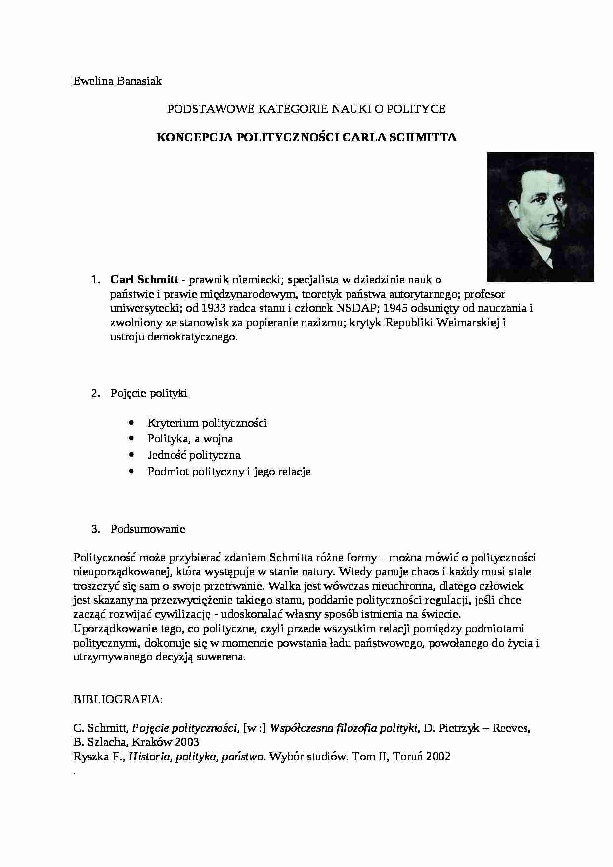 Koncepcja polityczności Carla Schmitta-opracowanie - strona 1