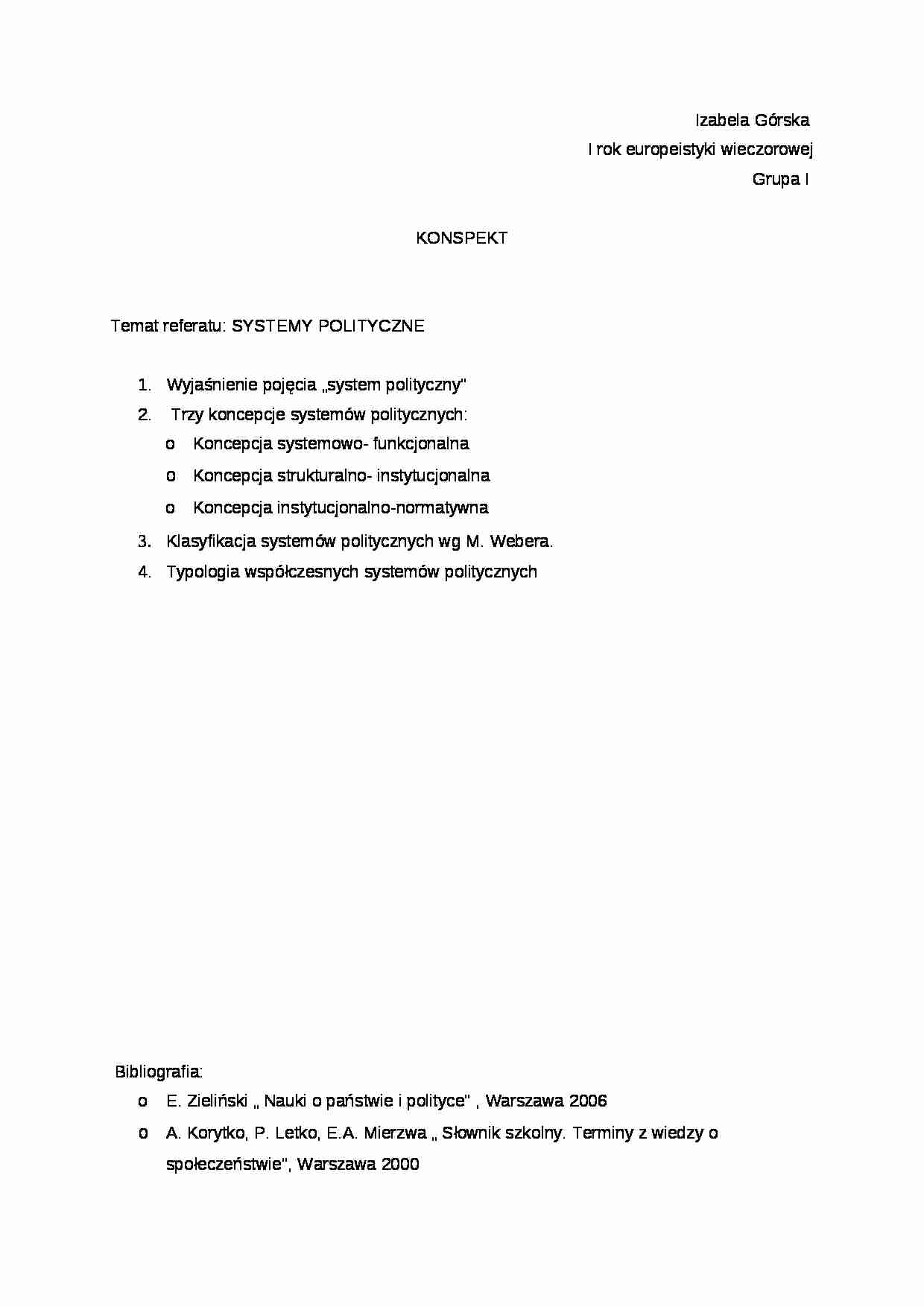 Systemy polityczne-referat - strona 1