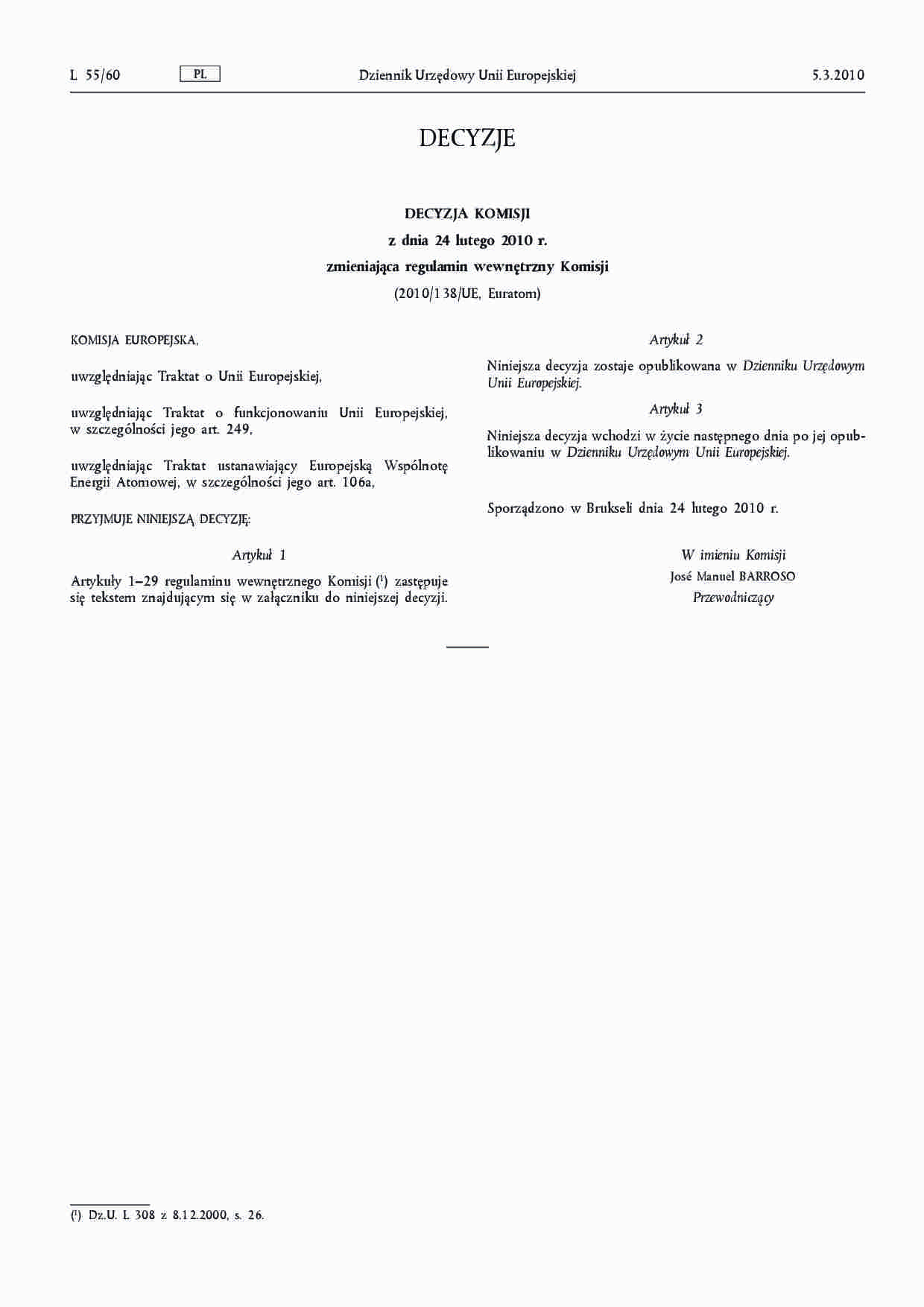 Regulamin Komisji Europejskiej - 24 luty 2010 - strona 1