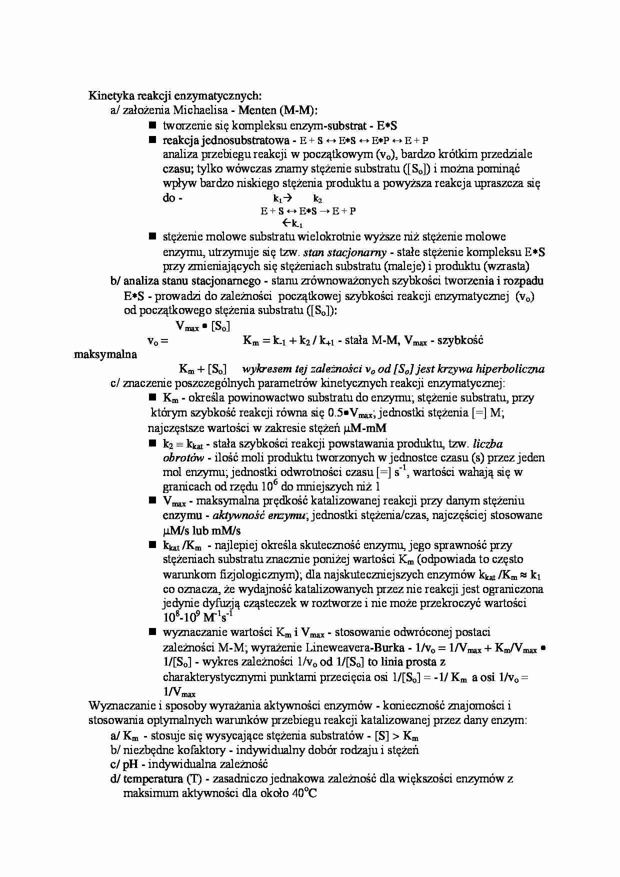 Kinetyka reakcji enzymatycznych-opracowanie - strona 1