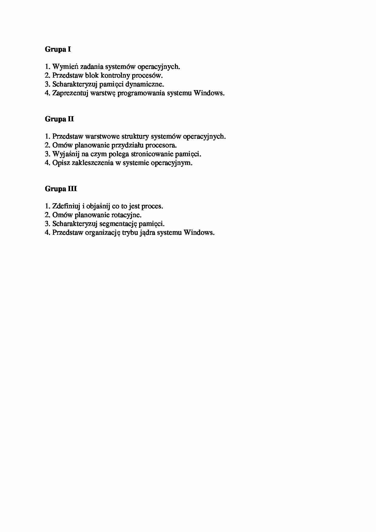 Pytania na egzamin - systemy operacyjne - strona 1