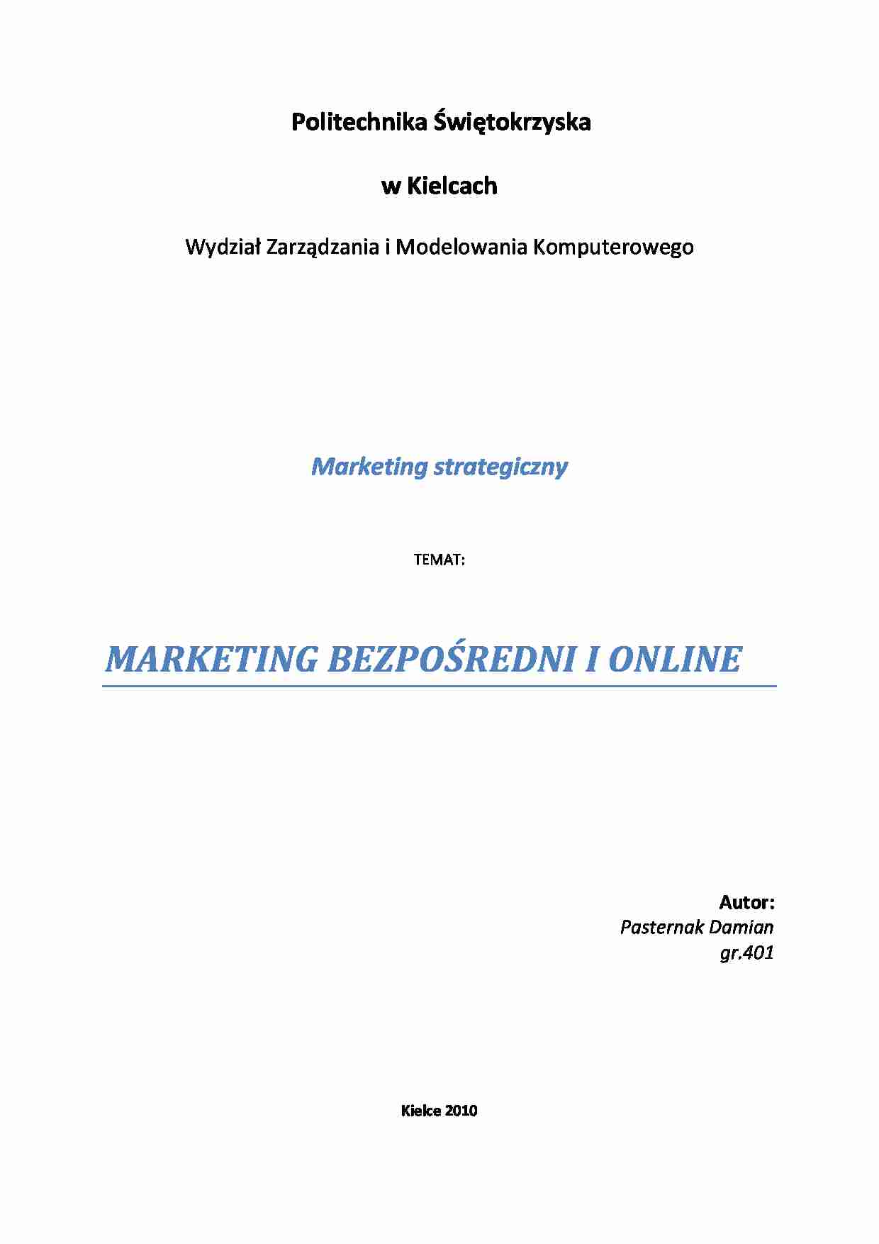 Marketing bezposredni i on-line-praca zaliczeniowa z wykładu - strona 1