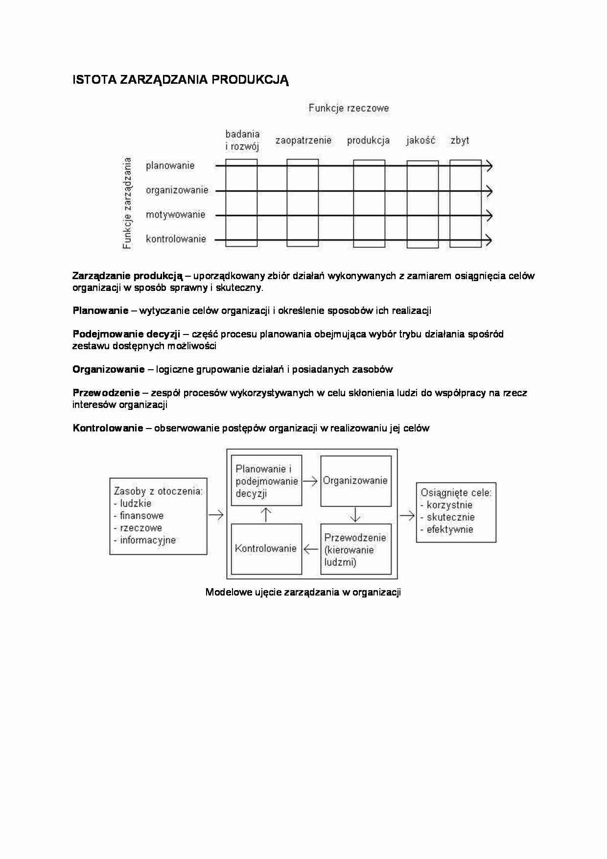 Istota zarządzania produkcją-opracowanie - strona 1
