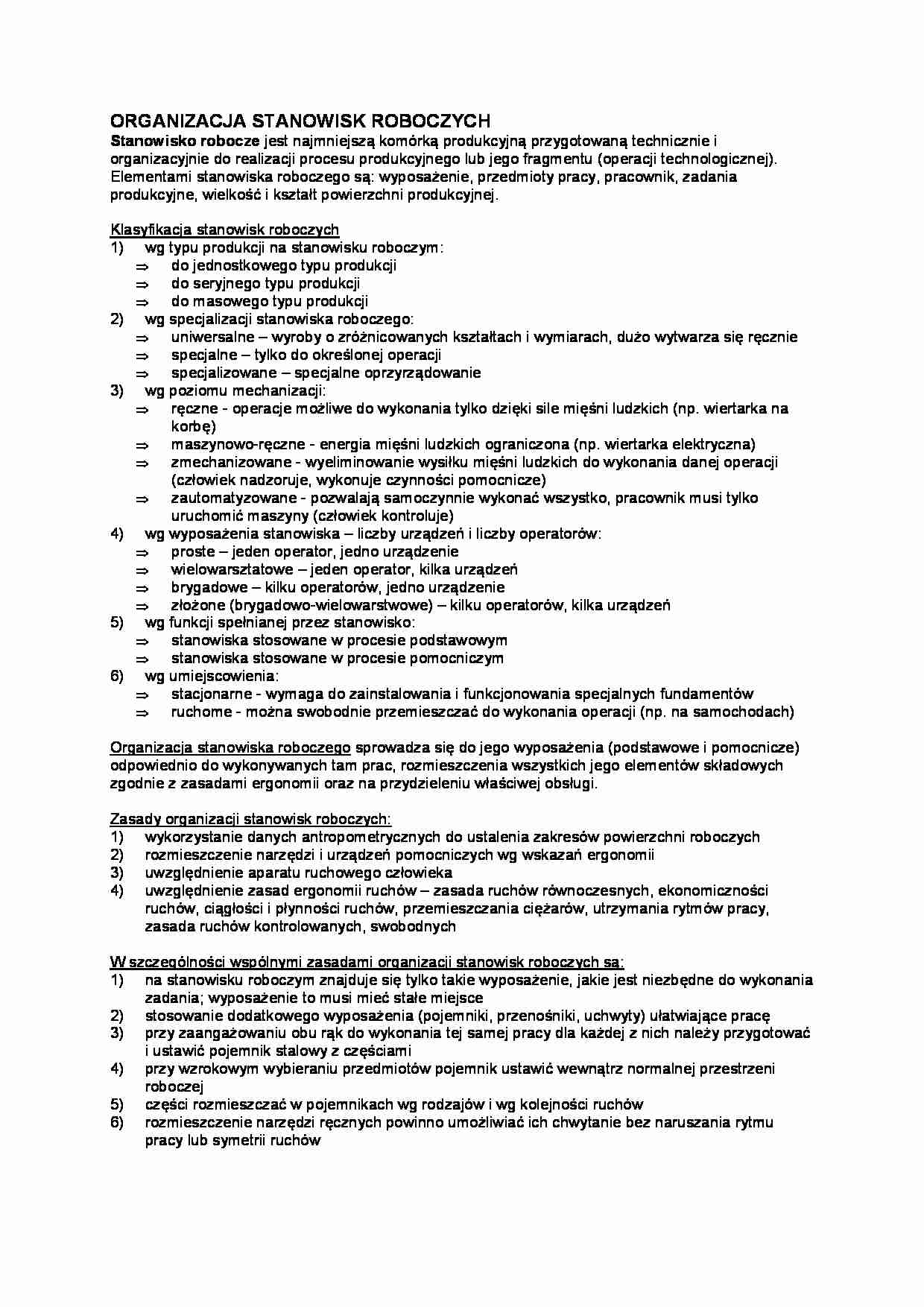 Organizacja stanowisk roboczych-opracowanie - strona 1