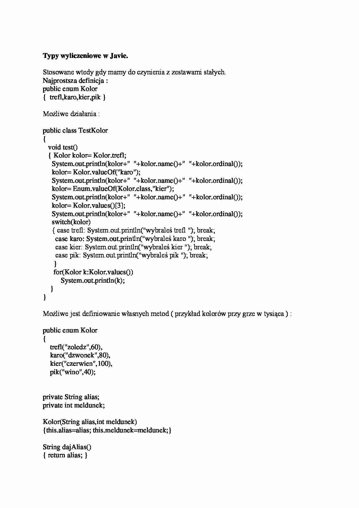 Typy wyliczeniowe w Javie-opracowanie - strona 1