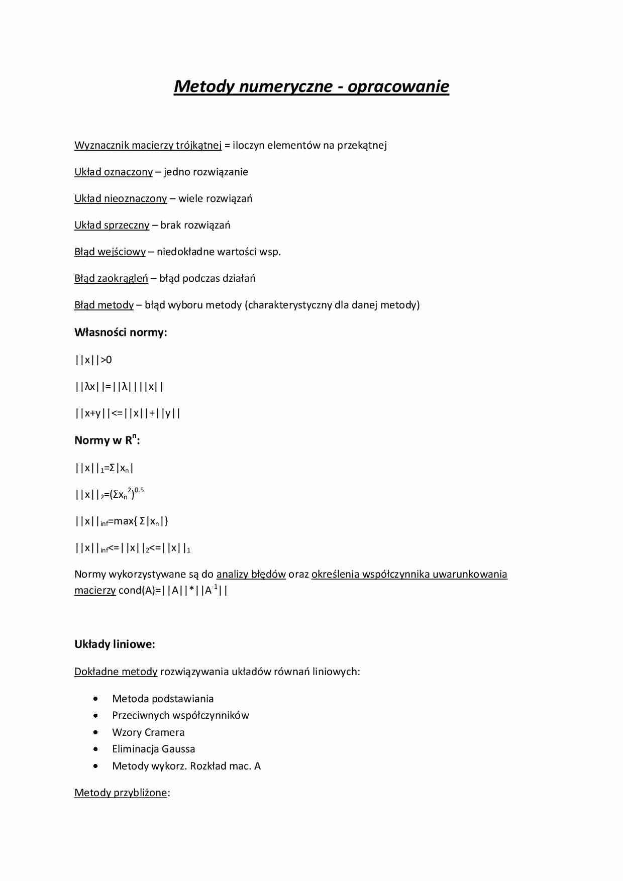 Metody numeryczne-opracowanie wykłady - strona 1