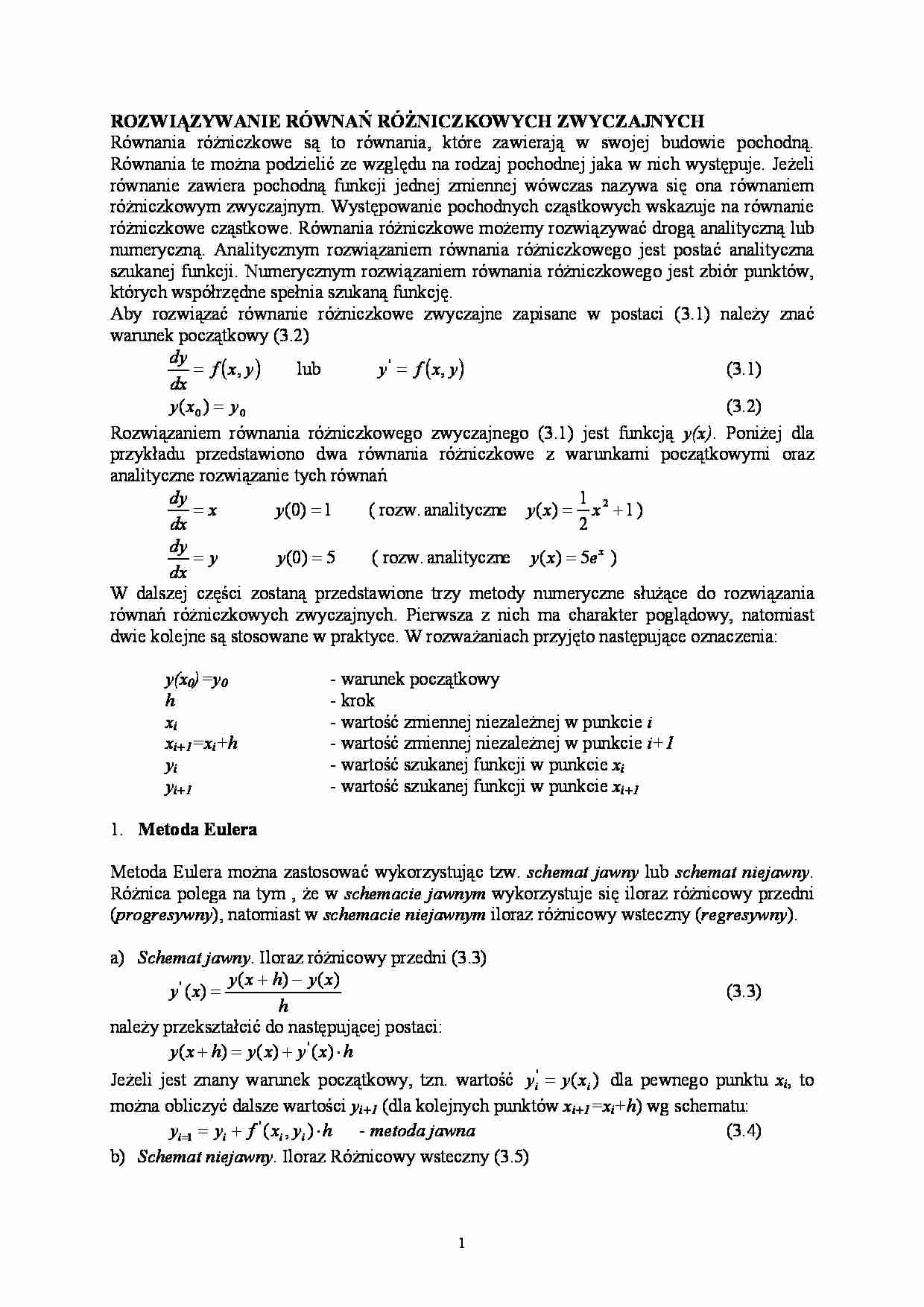 Rozwiązywanie równań różniczkowych zwyczajnych-opracowanie - strona 1
