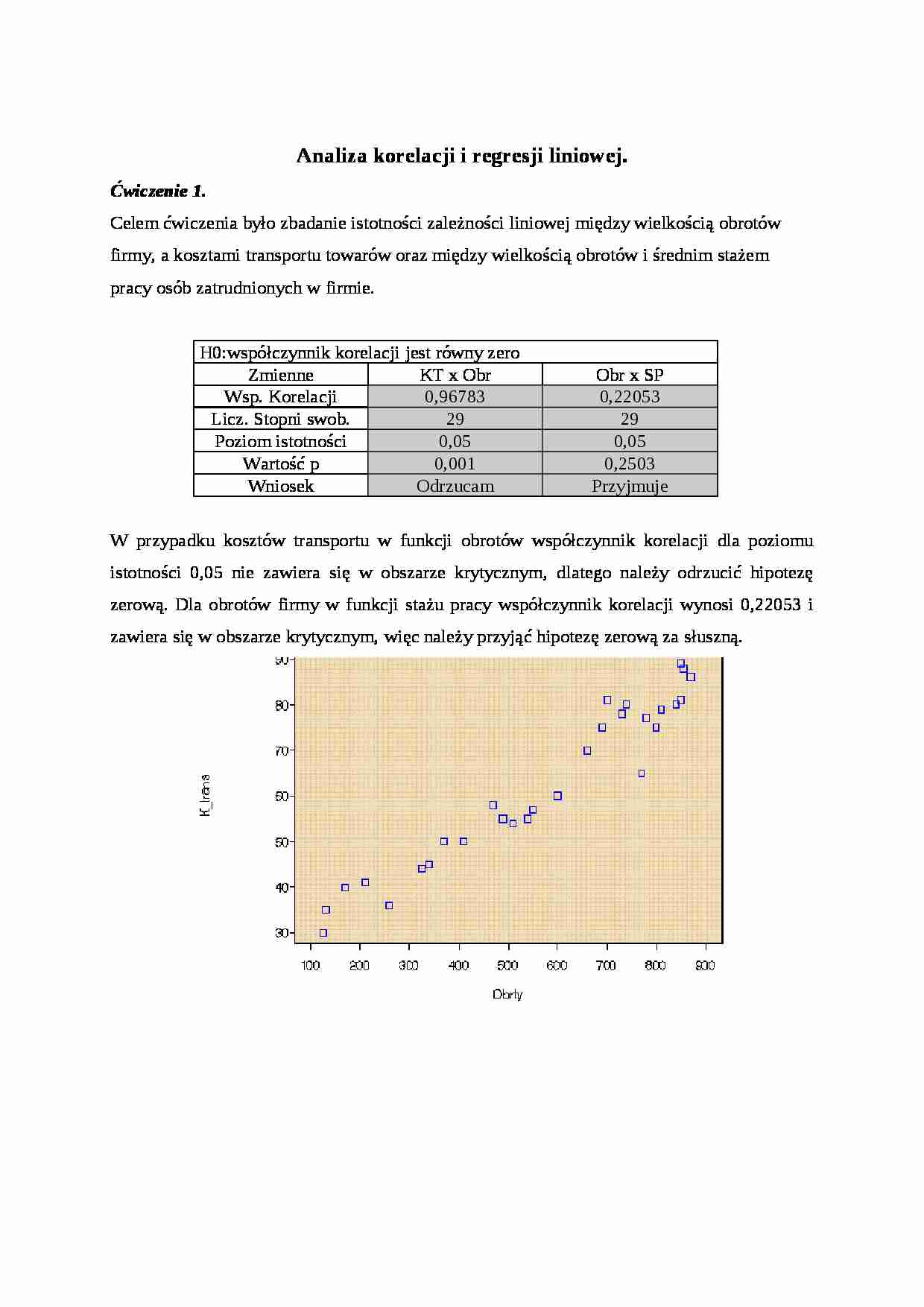 Sprawozdanie nr.3 z laboratorium ze statystyki-Analiza korelacji i regresji liniowej - strona 1